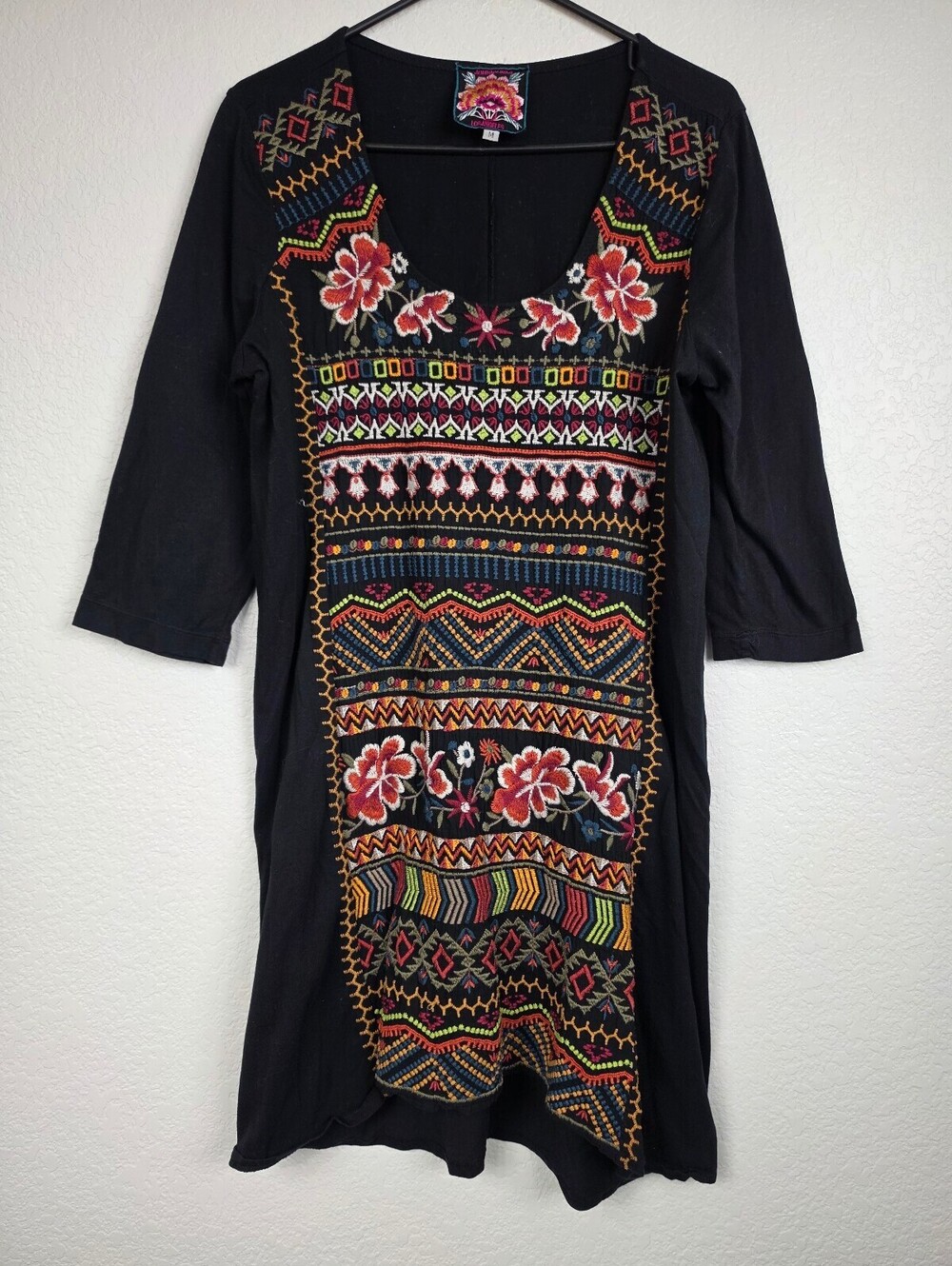 Johnny Was Embroidered Cotton Dress Medium